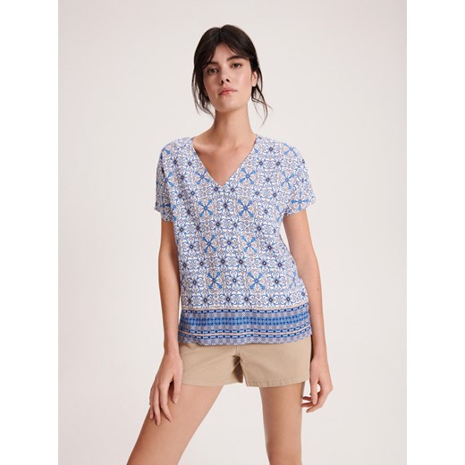 Reserved - Bluzka z wiskozy - niebieski ze sklepu Reserved w kategorii Bluzki damskie - zdjęcie 156962170