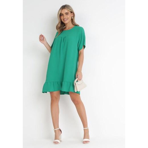 Zielona Sukienka Mini z Rozkloszowanym Dołem i Falbanką Neothea XL/XXL Born2be Odzież wyprzedaż