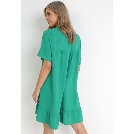 Zielona Sukienka Mini z Rozkloszowanym Dołem i Falbanką Neothea M/L promocja Born2be Odzież
