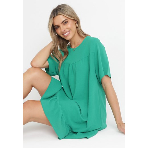 Zielona Sukienka Mini z Rozkloszowanym Dołem i Falbanką Neothea XL/XXL okazja Born2be Odzież