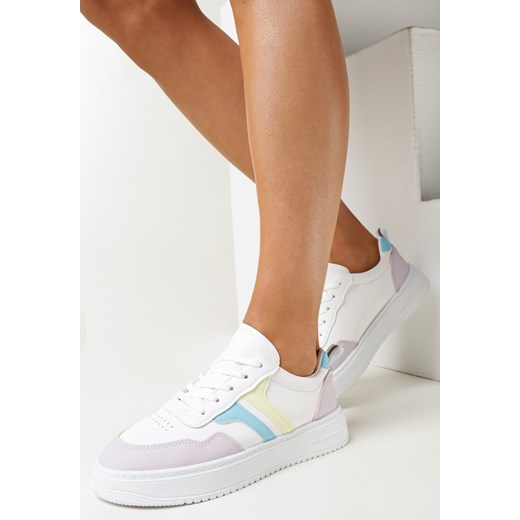 Biało-Fioletowe Sznurowane Sneakersy przed Kostkę z Kolorowymi Wstawkami Emerla ze sklepu born2be.pl w kategorii Buty sportowe damskie - zdjęcie 157043920