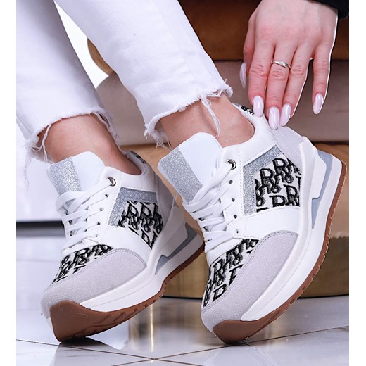 Białe trampki sneakersy na niskim koturnie /F1-3 13928 T299/ ze sklepu Pantofelek24.pl w kategorii Buty sportowe damskie - zdjęcie 157052480