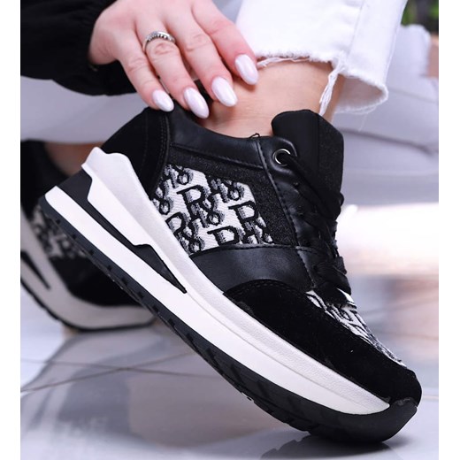 Czarne trampki sneakersy na niskim koturnie /D4-3 13927 T299/ ze sklepu Pantofelek24.pl w kategorii Buty sportowe damskie - zdjęcie 157052500