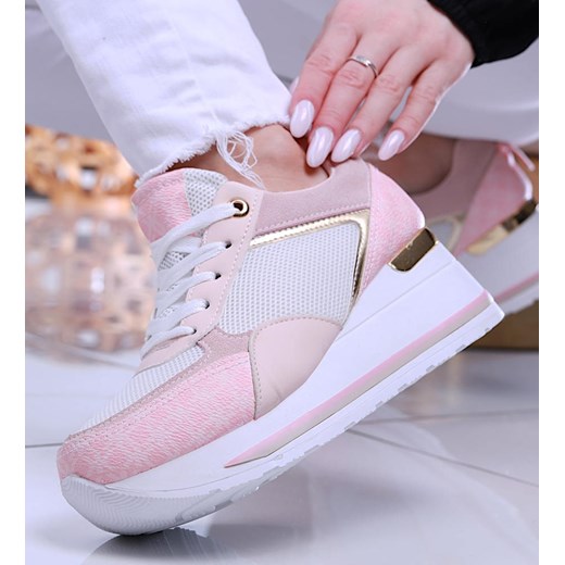 Różowe trampki sneakersy na niskim koturnie /B3-2 13914 T396/ ze sklepu Pantofelek24.pl w kategorii Buty sportowe damskie - zdjęcie 157052543
