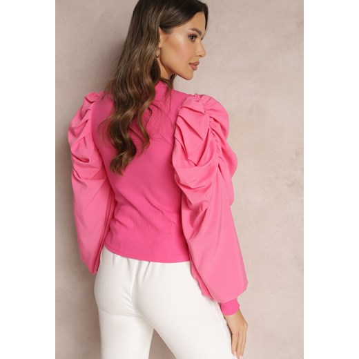 Różowa Bluzka z Bufkami Ivie Renee S okazyjna cena Renee odzież