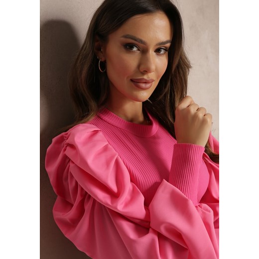 Różowa Bluzka z Bufkami Ivie Renee M wyprzedaż Renee odzież