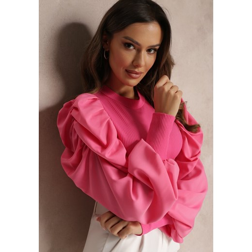 Różowa Bluzka z Bufkami Ivie Renee M Renee odzież okazja