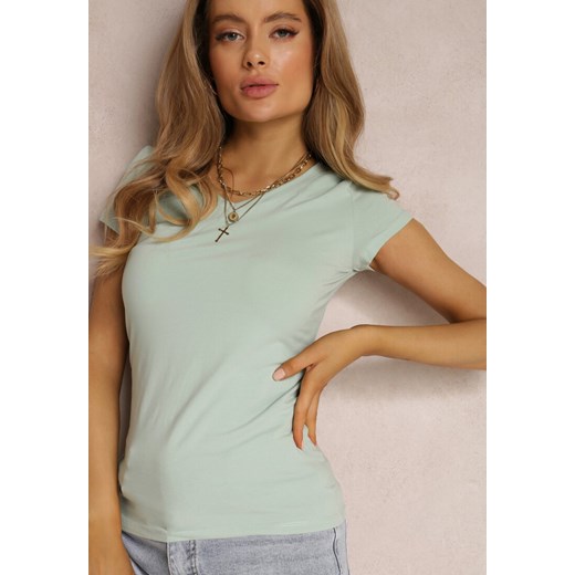 Miętowy T-shirt Mirasura Renee S wyprzedaż Renee odzież