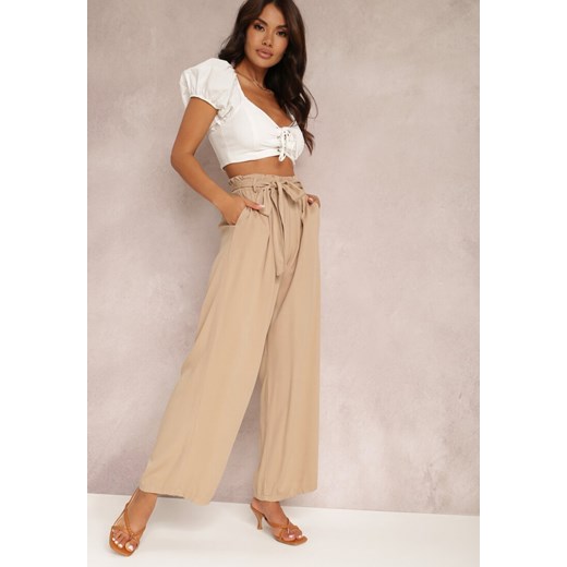 Beżowe Spodnie Szerokie Phiorephis ze sklepu Renee odzież w kategorii Spodnie damskie - zdjęcie 157058622