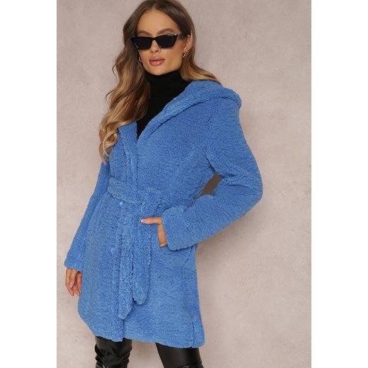 Niebieski Płaszcz Futrzany Klymiera ze sklepu Renee odzież w kategorii Płaszcze damskie - zdjęcie 157059030