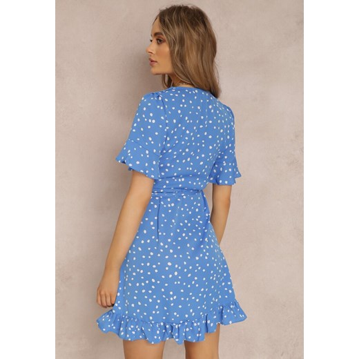 Renee sukienka mini niebieska z dekoltem w serek z krótkim rękawem na wiosnę kopertowa 