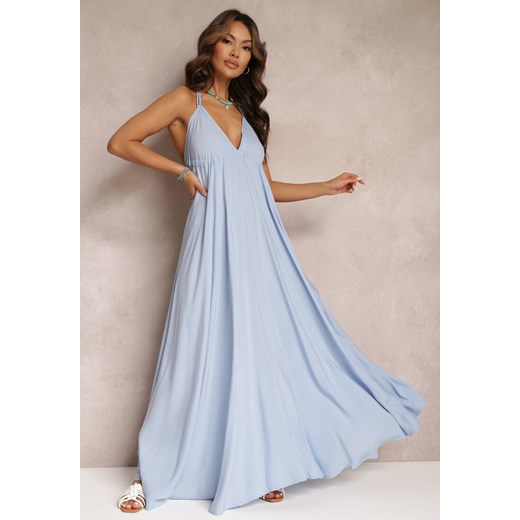 Sukienka niebieska Renee trapezowa z dekoltem w serek 