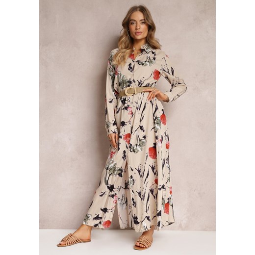 Sukienka Renee w kwiaty z długimi rękawami koszulowa casual na spacer maxi
