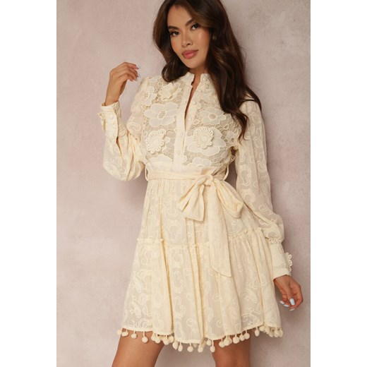Jasnobeżowa Sukienka z Bawełny Chlorane ze sklepu Renee odzież w kategorii Sukienki - zdjęcie 157064831