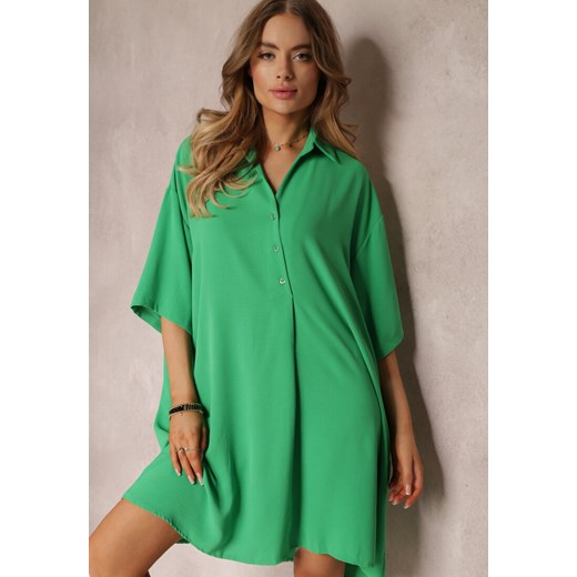 Zielona sukienka Renee koszulowa mini z długim rękawem casualowa 