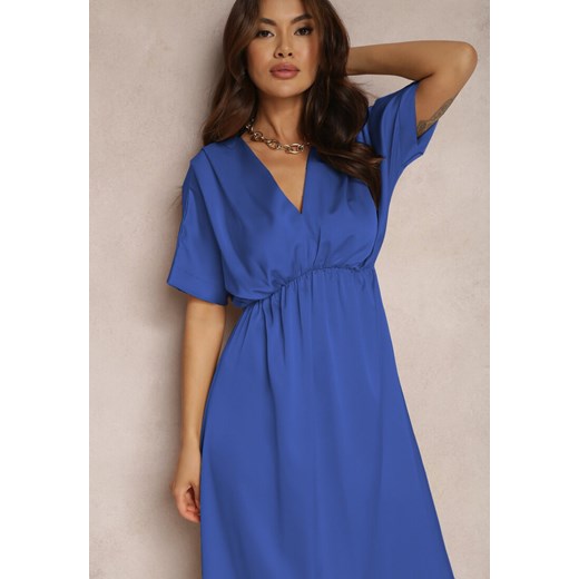 Sukienka Renee z krótkimi rękawami elegancka z satyny na wiosnę maxi