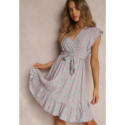 Miętowo-Różowa Sukienka z Paskiem Althia ze sklepu Renee odzież w kategorii Sukienki - zdjęcie 157068352