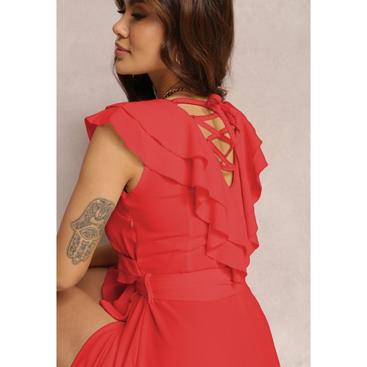 Sukienka Renee czerwona kopertowa elegancka w serek midi
