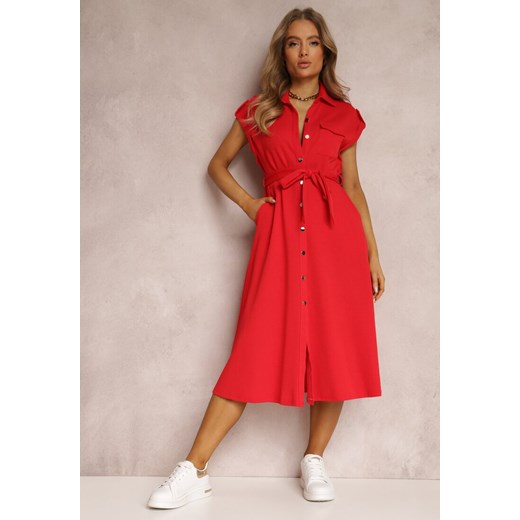 Czerwona Sukienka Koszulowa Eiditrite ze sklepu Renee odzież w kategorii Sukienki - zdjęcie 157068852