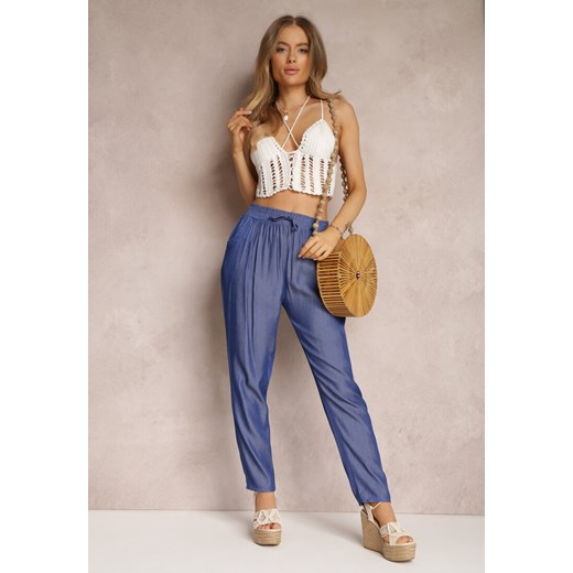 Granatowe Spodnie Andratea ze sklepu Renee odzież w kategorii Spodnie damskie - zdjęcie 157069481