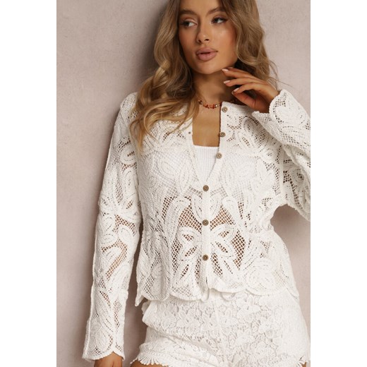 Biały Kardigan Bibsey ze sklepu Renee odzież w kategorii Swetry damskie - zdjęcie 157070683