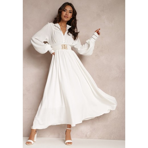Biała Sukienka z Paskiem Elothoe ze sklepu Renee odzież w kategorii Sukienki - zdjęcie 157070773