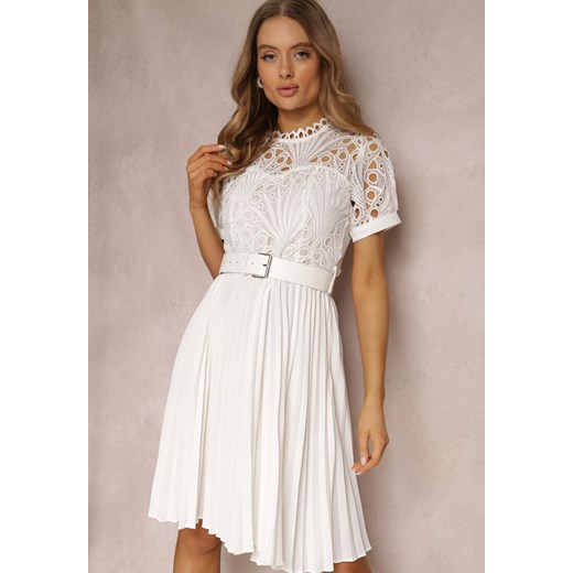 Biała Sukienka z Paskiem Stelly Renee S okazja Renee odzież