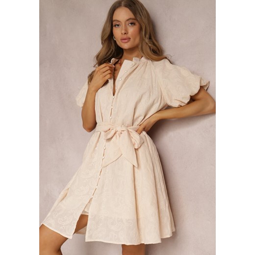 Jasnobeżowa Sukienka z Bawełny Halpy ze sklepu Renee odzież w kategorii Sukienki - zdjęcie 157071291