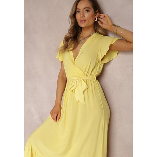 Sukienka Renee elegancka trapezowa maxi z krótkim rękawem
