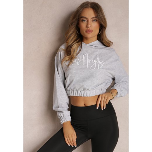 Jasnoszara Bluza Krótka z Kapturem Zulikha Renee XL promocja Renee odzież