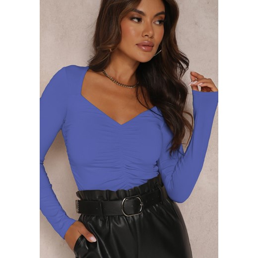 Niebieska Bluzka z Marszczeniem i Długim Rękawem Dephyllis ze sklepu Renee odzież w kategorii Bluzki damskie - zdjęcie 157074541