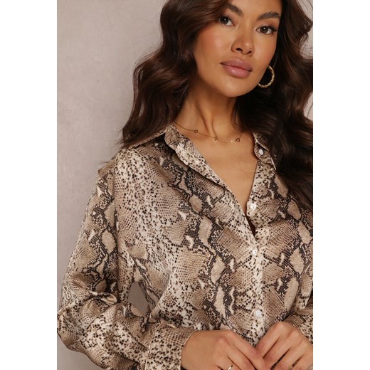 Beżowo-Brązowa Koszula z Animal Printem Nemaera Renee 2XL promocyjna cena Renee odzież