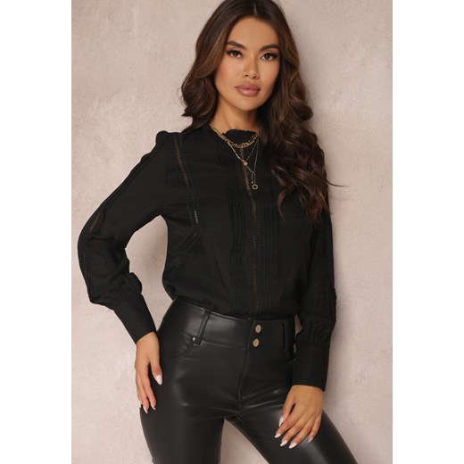 Czarna Bluzka Ażurowa z Falbanką Althadia ze sklepu Renee odzież w kategorii Bluzki damskie - zdjęcie 157075152