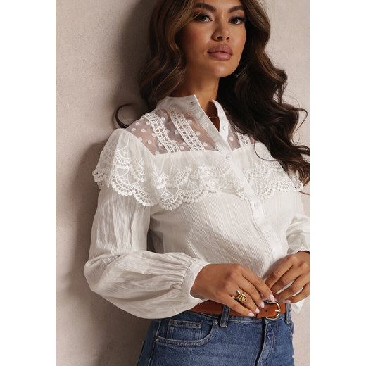 Biała Koszula z Falbanką i Koronką Phaedrike ze sklepu Renee odzież w kategorii Koszule damskie - zdjęcie 157075203