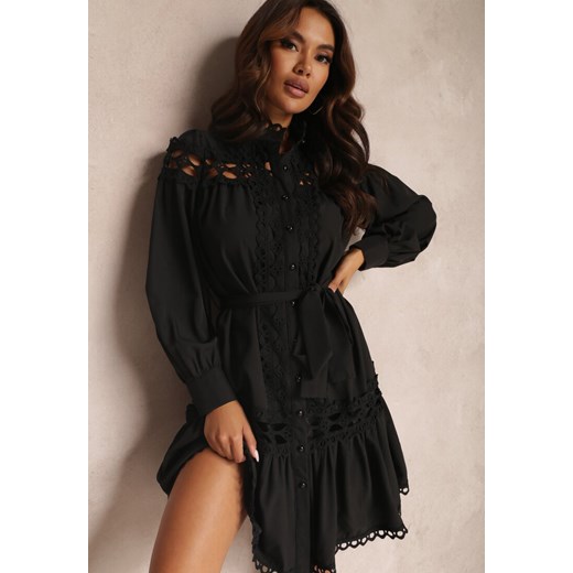 Czarna Sukienka Koszulowa Achusa ze sklepu Renee odzież w kategorii Sukienki - zdjęcie 157075284