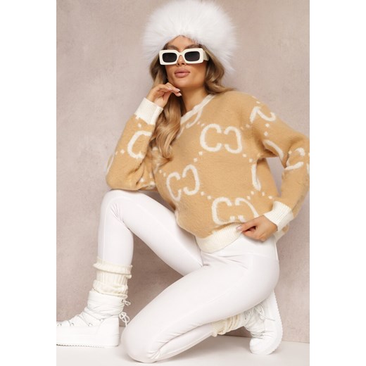Beżowy Sweter Oversize Pasithoe ze sklepu Renee odzież w kategorii Swetry damskie - zdjęcie 157075413