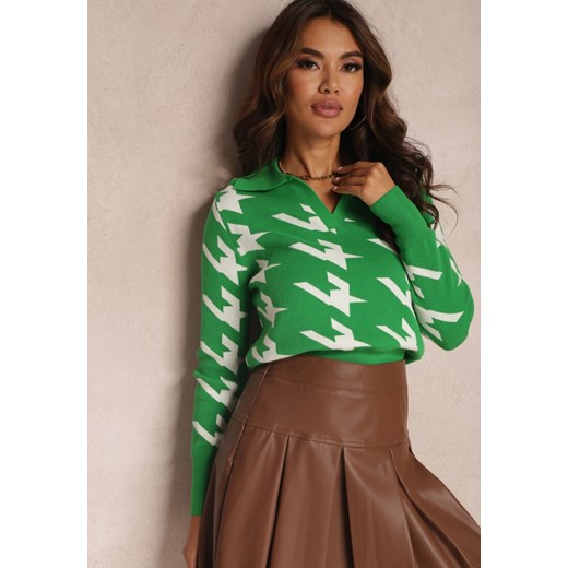 Zielony Sweter z Trójkątnym Dekoltem i Kołnierzykiem Kalitheme Renee S Renee odzież promocyjna cena