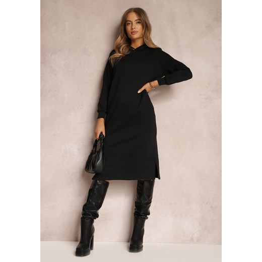 Czarna Sukienka Dresowa Oversize z Kapturem Elderre ze sklepu Renee odzież w kategorii Sukienki - zdjęcie 157076072