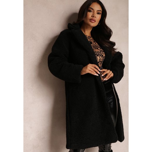 Czarny Płaszcz Futrzany Teddy Karli ze sklepu Renee odzież w kategorii Futra damskie - zdjęcie 157076311