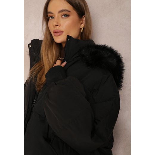 Czarna Kurtka Oversize z Futrzanym Kapturem Haduni Renee M promocyjna cena Renee odzież