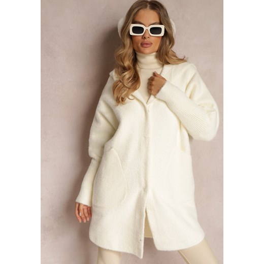 Biały Płaszcz Wełniany z Alpaką Oversize Długi z Kapturem Ortylia Renee ONE SIZE promocja Renee odzież