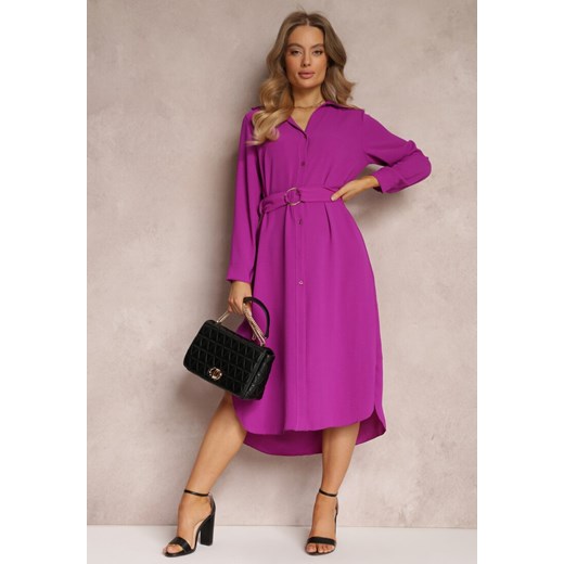 Fioletowa Sukienka Koszulowa z Paskiem Vartivar ze sklepu Renee odzież w kategorii Sukienki - zdjęcie 157076823
