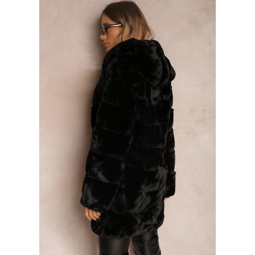 Czarny Płaszcz Futrzany z Kapturem Vimi Renee L promocyjna cena Renee odzież