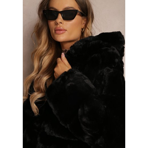 Czarny Płaszcz Futrzany z Kapturem Vimi Renee XL okazja Renee odzież