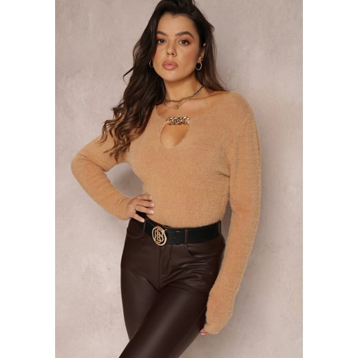 Beżowy Sweter z Łańcuszkiem Dashe ze sklepu Renee odzież w kategorii Swetry damskie - zdjęcie 157077381