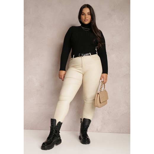 Jasnobeżowe Spodnie Skinny Push Up Zilli ze sklepu Renee odzież w kategorii Spodnie damskie - zdjęcie 157077631