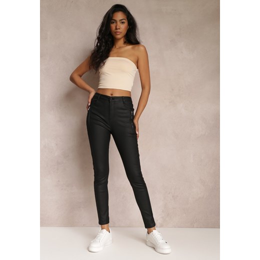 Czarne Spodnie Skinny z Imitacji Skóry Teyony ze sklepu Renee odzież w kategorii Spodnie damskie - zdjęcie 157080081
