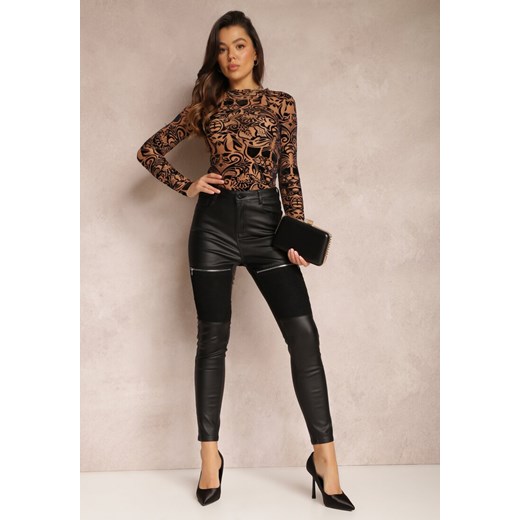 Czarne Spodnie Skinny z Imitacji Skóry z Suwakami Aneli ze sklepu Renee odzież w kategorii Spodnie damskie - zdjęcie 157080091