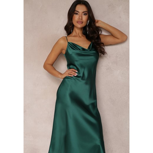 Zielona Sukienka Satynowa na Cienkich Ramiączkach Ilia Renee M okazja Renee odzież