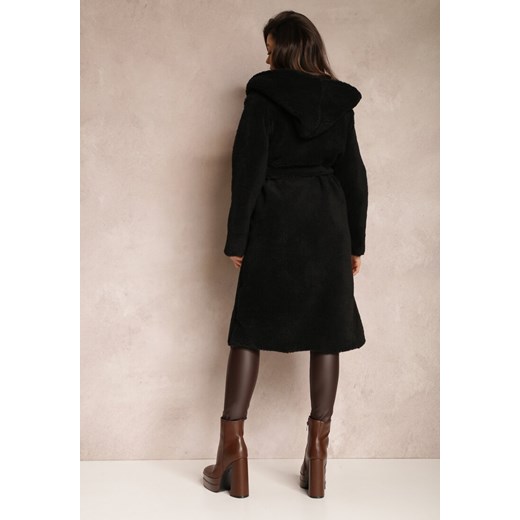 Czarny Futrzany Płaszcz Wiązany w Pasie Vimegi Renee ONE SIZE promocja Renee odzież
